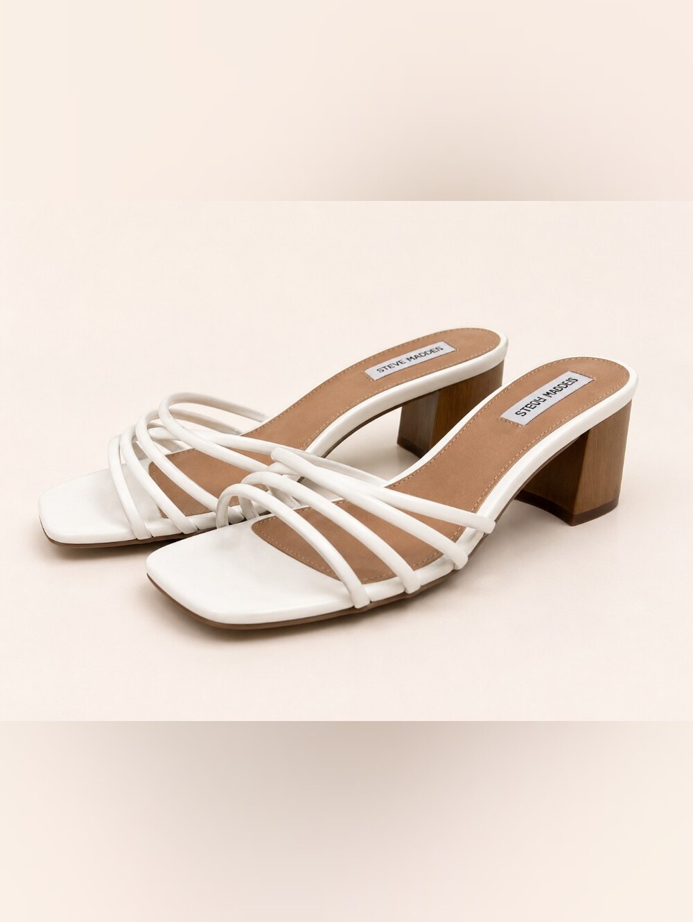 Steve Madden White Strappy Square Toe Block Heel Sandals 8.5